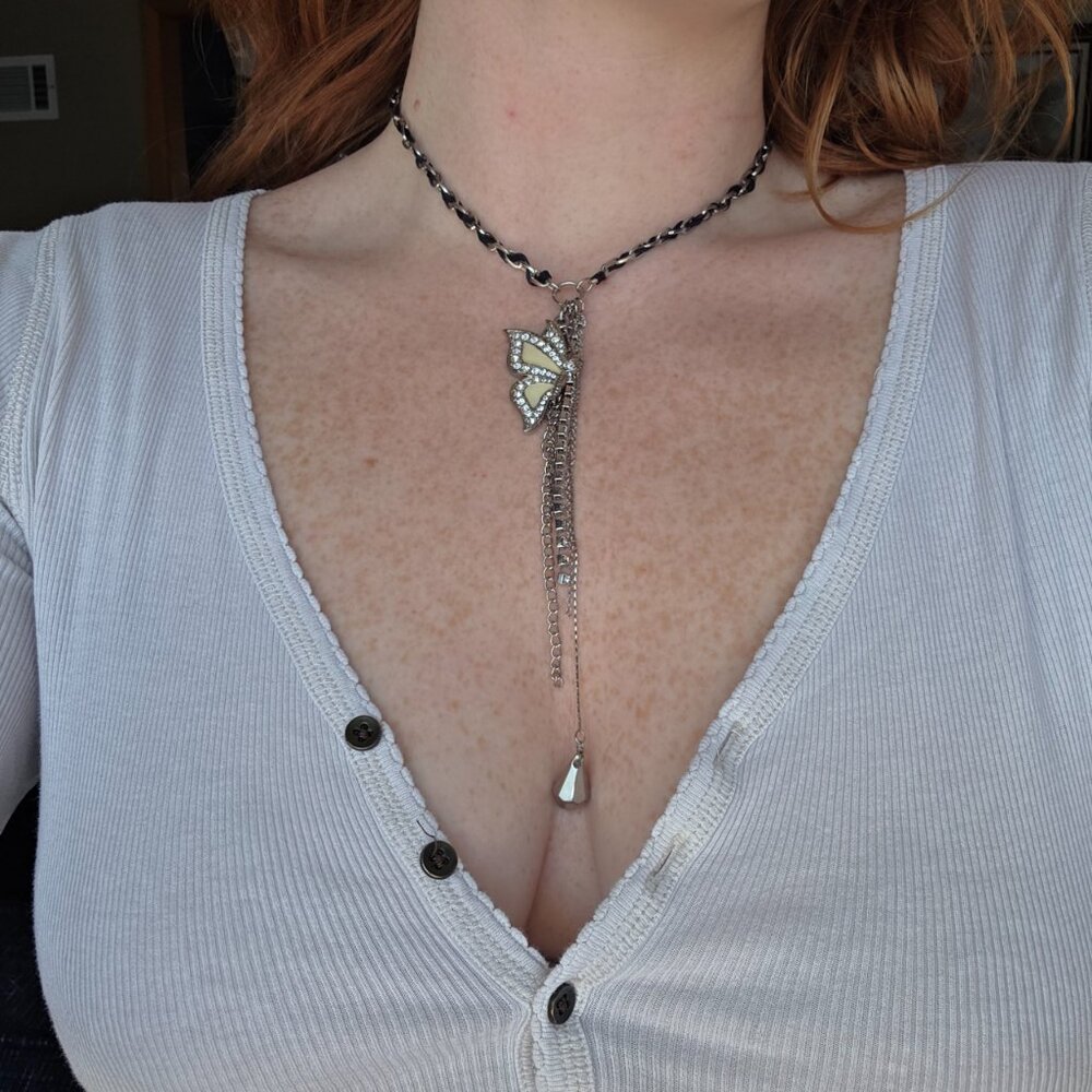 y2k Guess McBling Fairy Whimsigoth Operacore Butterfly Pendant Chain Necklace
